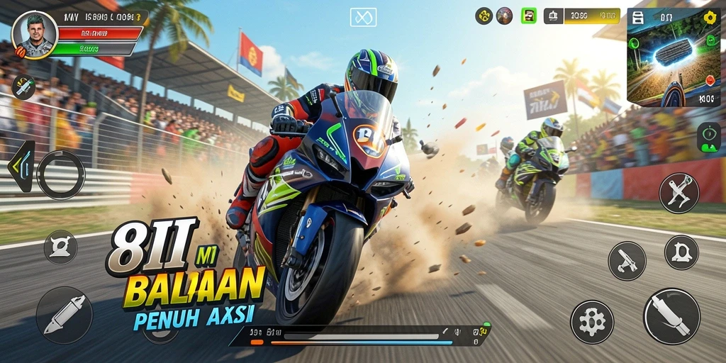 Tampilan gameplay balapan motor yang menakjubkan.