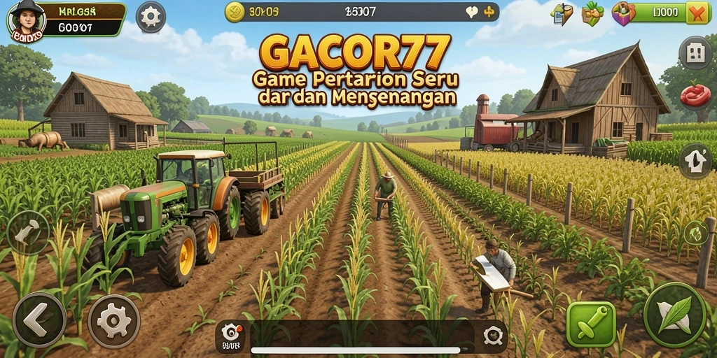 Tampilan gameplay GACOR77 yang menampilkan dunia pertanian yang hidup.