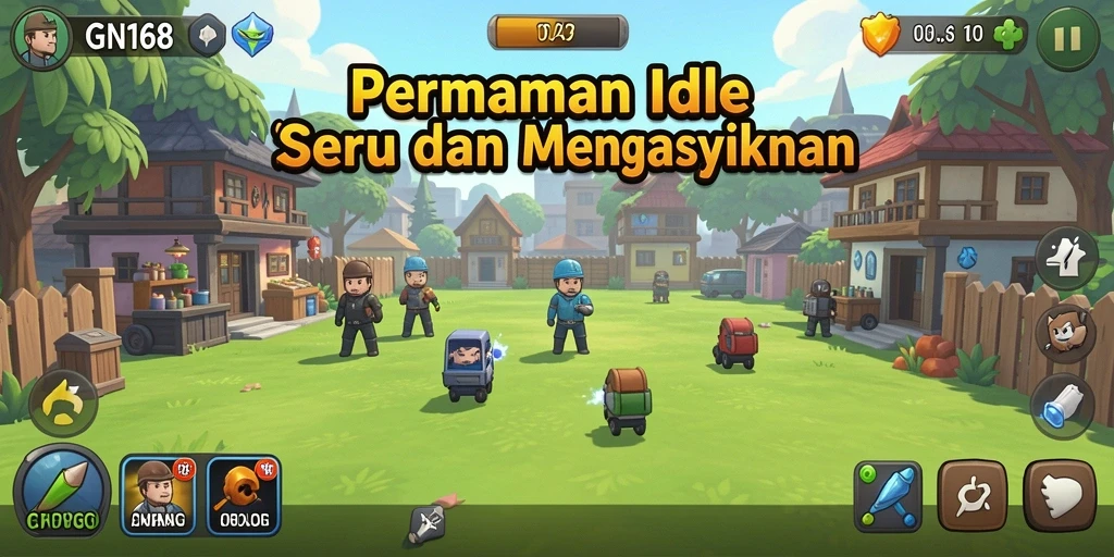Tampilan gameplay menarik GN168 yang penuh dengan aktivitas Idle.