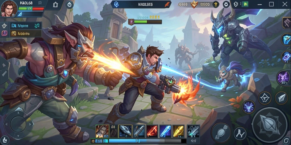 Screenshot menunjukkan pertarungan intens dalam game MOBA.