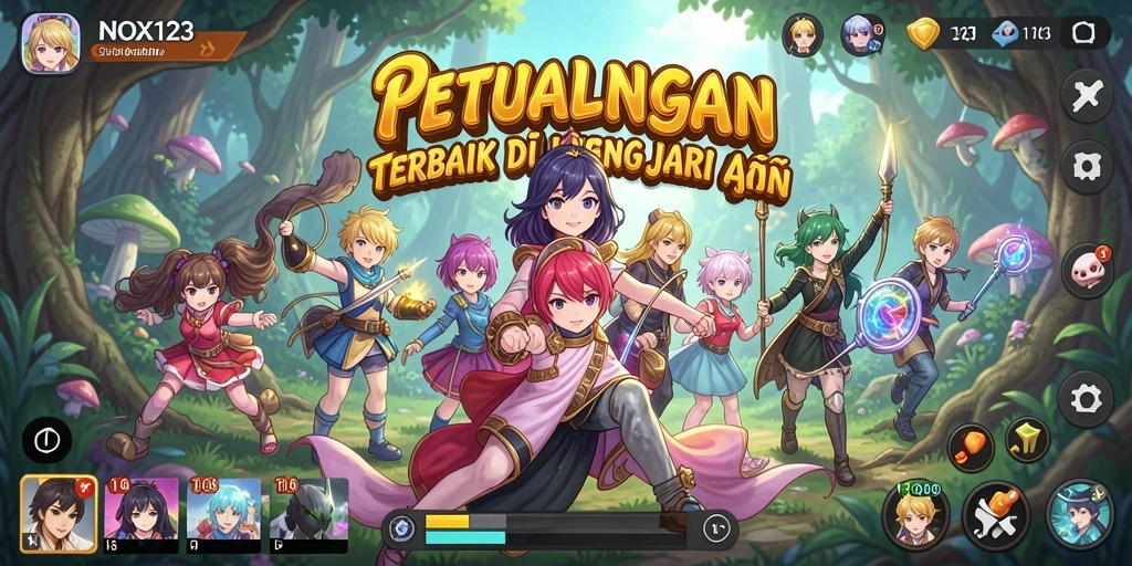Tampilan gameplay NOX123 dengan karakter anime yang menampilkan aksi seru.