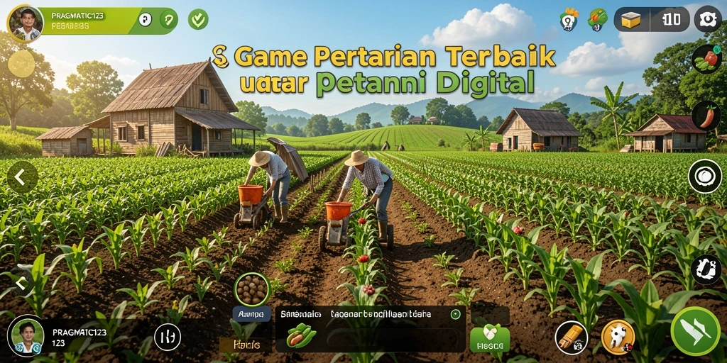 Tampilan gameplay PRAGMATIC123 dengan ladang yang subur dan tanaman yang tumbuh.