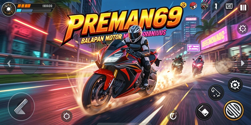 Gameplay mendebarkan saat balapan motor di PREMAN69.
