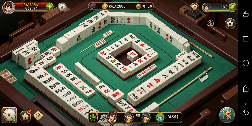 Screenshot gameplay RAJA288 dengan tampilan ubin Mahjong yang menawan.