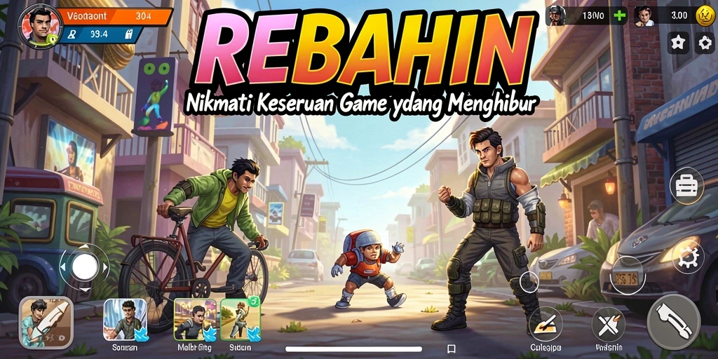 Screenshot menunjukkan gameplay santai dari REBAHIN dengan visual menarik.