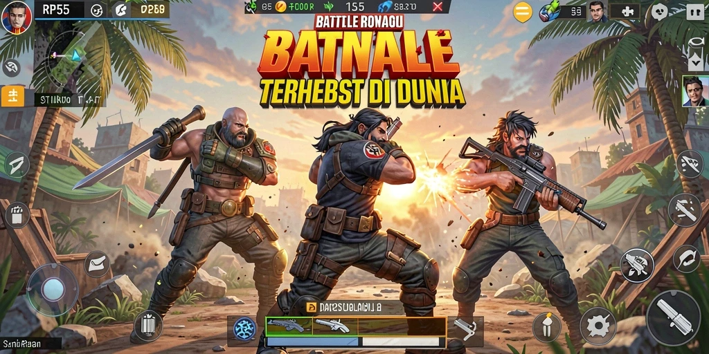 Tangkapan layar gameplay menampilkan pertempuran seru di arena Battle Royale.