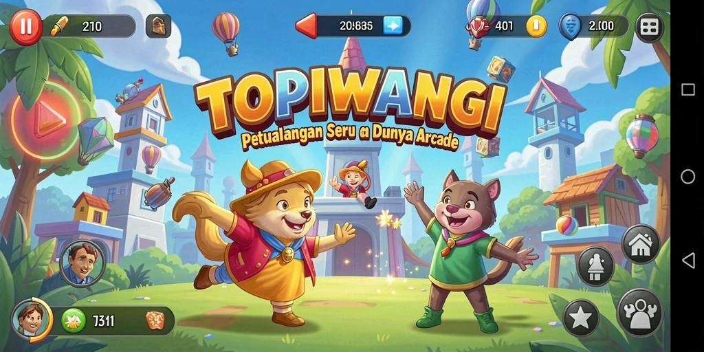 Screenshot gameplay <strong>TOPIWANGI</strong> menunjukkan aksi seru dan tantangan arcade.